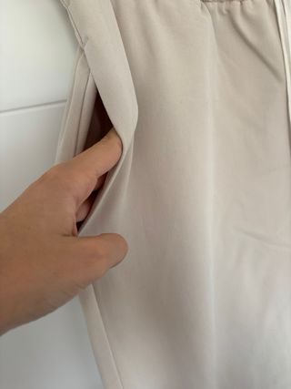 Pantalón ancho beige mujer