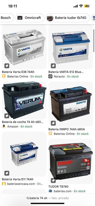 Batería 74 Ah - Foto orientativa