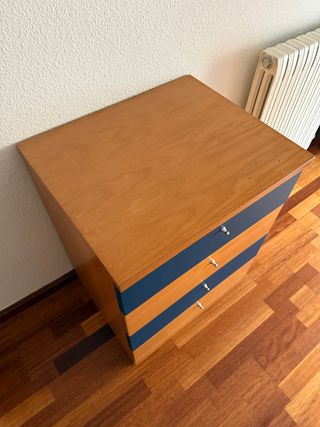 Cajonera Madera y Azul 4 Cajones