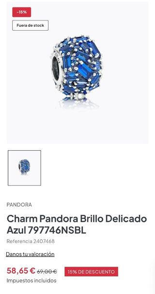 2 - Charms Pandora Brillo Delicado Azul. 