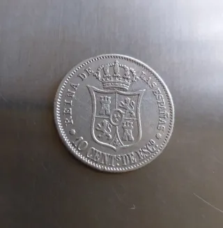 Moneda plata 10 céntimos de escudo de 1865.