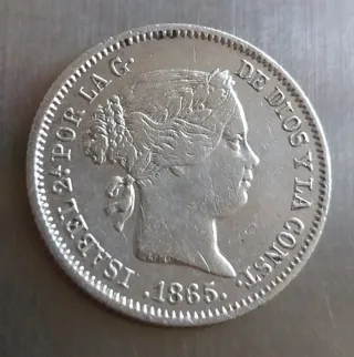 Moneda plata 10 céntimos de escudo de 1865.