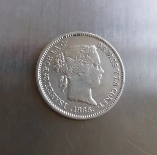 Moneda plata 10 céntimos de escudo de 1865.