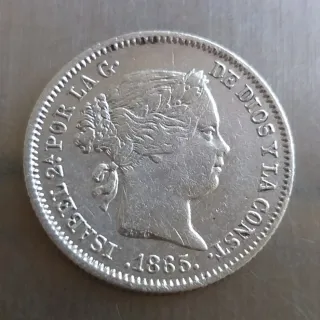 Moneda plata 10 céntimos de escudo de 1865.