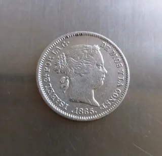 Moneda plata 10 céntimos de escudo de 1865.