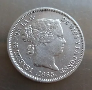 Moneda plata 10 céntimos de escudo de 1865.