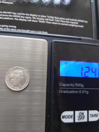 Moneda plata 10 céntimos de escudo de 1865.