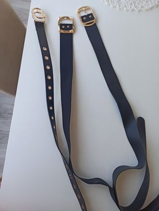 Lote 3 cinturones mujer negros y dorados
