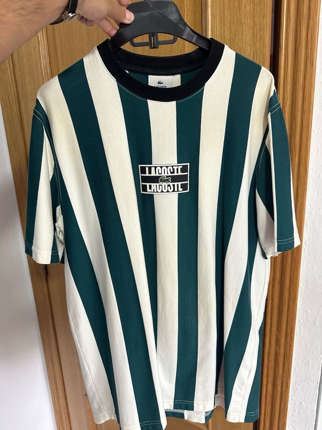 Camiseta Lacoste Rayas Verdes y Blancas
