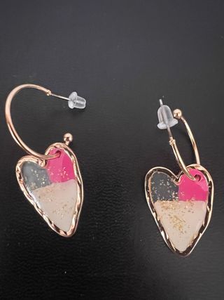 Pendientes Corazón Oro Rosa y Rosa