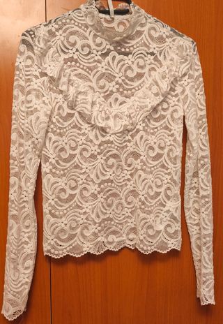 Camiseta encaje transparente mujer