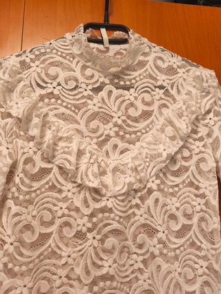 Camiseta encaje transparente mujer