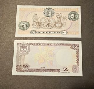 Lote 2 Billetes Colombia Pesos Oro 20 y 50