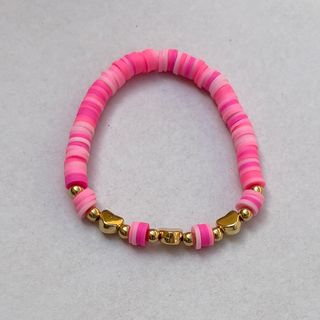 Pulsera rosa con corazones, hecha a mano, nueva