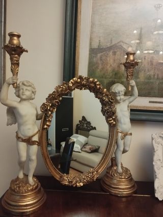 Specchiera con Candelabri Oro e Bianco