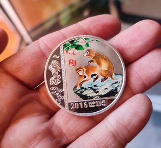 Moneda Plata China 2016 Año Mono Coloreada