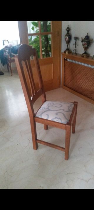 Juego de 6 Sillas de Comedor de Roble, Tapizadas