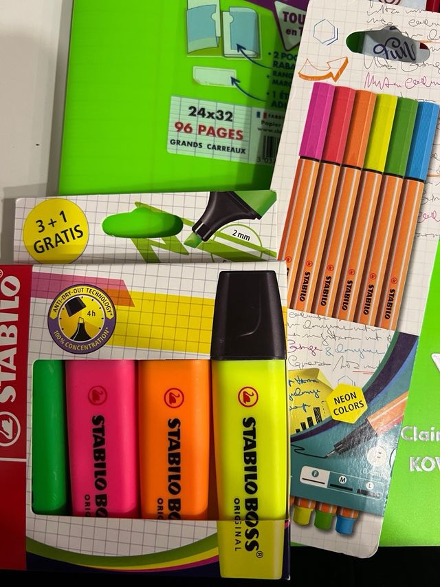 Lote Papelería Neón: Cuadernos y Rotuladores