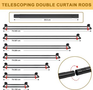 Barras Cortina Dobles Industriales 74-132cm