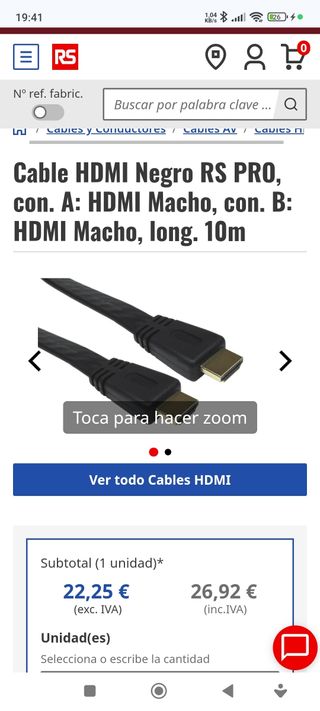 Cable HDMI RS PRO 10m Plano