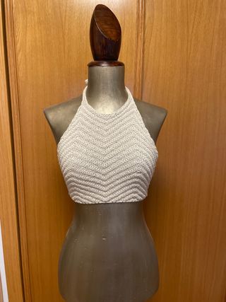 Top de ganchillo beige talla única