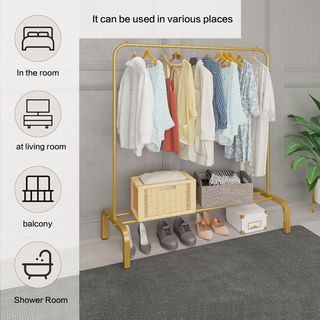 Perchero Metálico Dorado 110cm con Zapatero