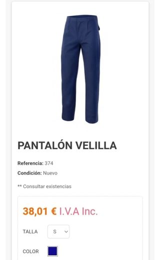 Pantalón de trabajo velilla.  ignífugo talla L
