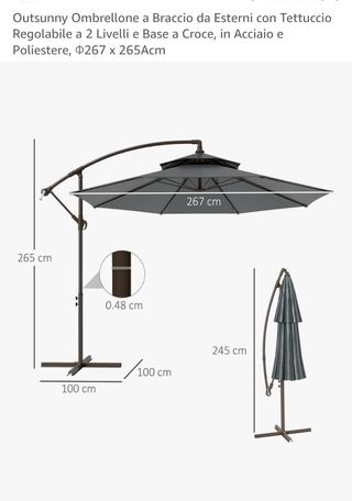 Ombrellone Outsunny Grigio 267cm
