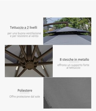 Ombrellone Outsunny Grigio 267cm