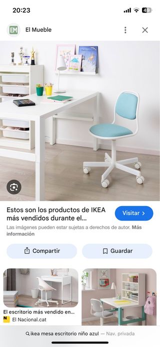 Silla de escritorio IKEA azul y blanca