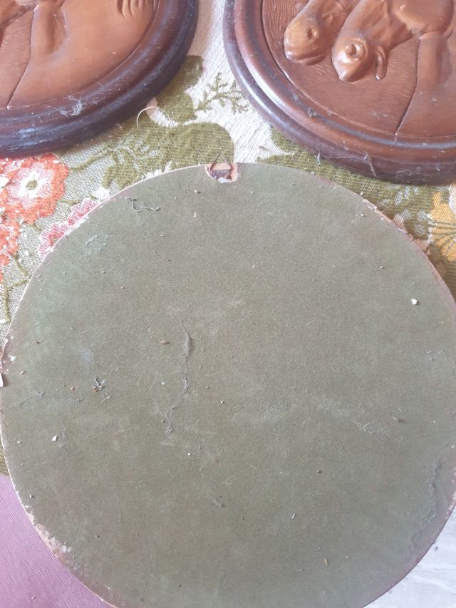 3 Quadri Vintage Rilievo Cavalli e Cane