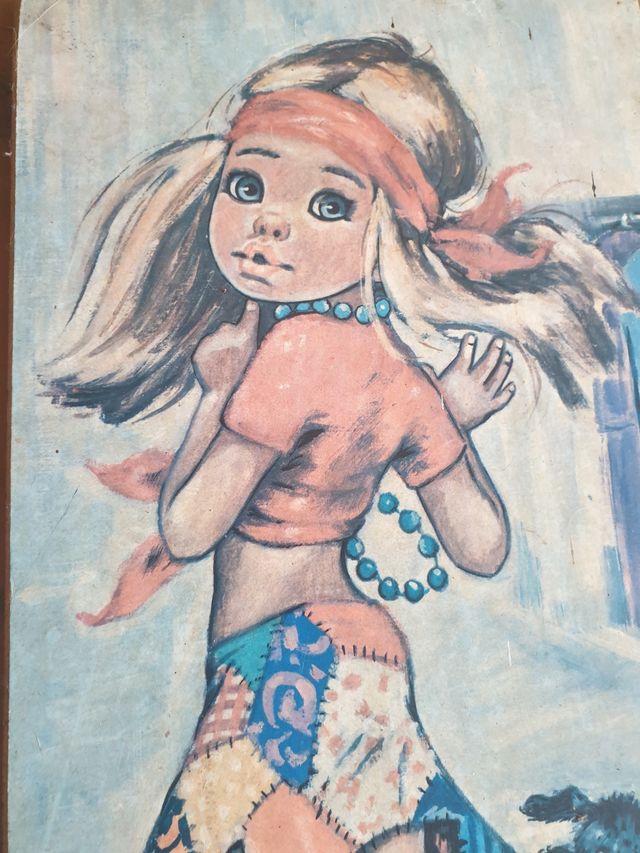 Quadretto vintage bambina con cane