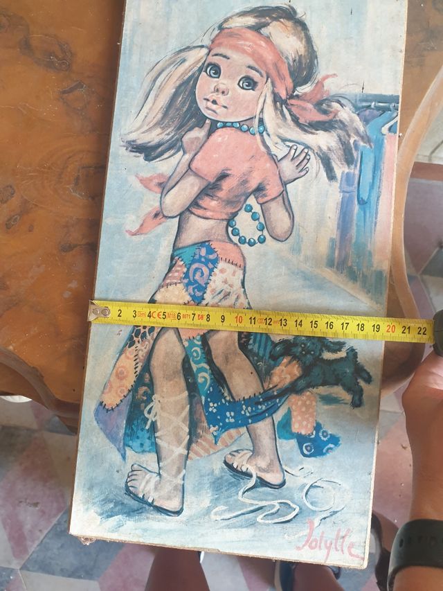 Quadretto vintage bambina con cane