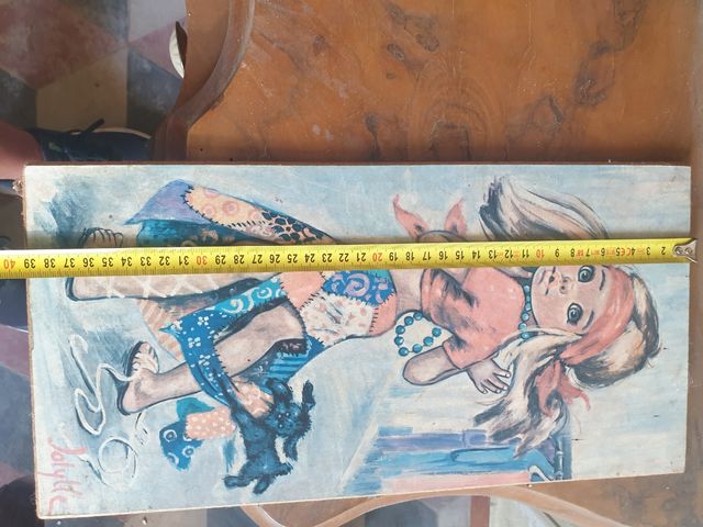 Quadretto vintage bambina con cane