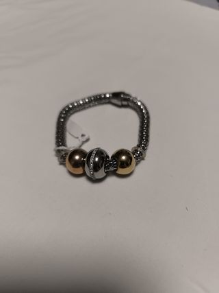 Pulsera eslabonada con cuentas doradas y plateadas