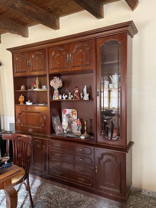 Mueble Salón Antiguo Madera y Cristal