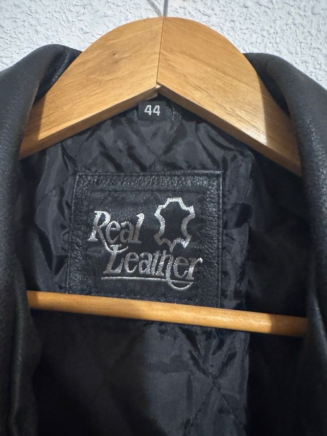 Chaqueta Biker Cuero Vintage Negra Talla L
