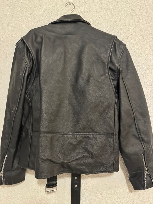 Chaqueta Biker Cuero Vintage Negra Talla L