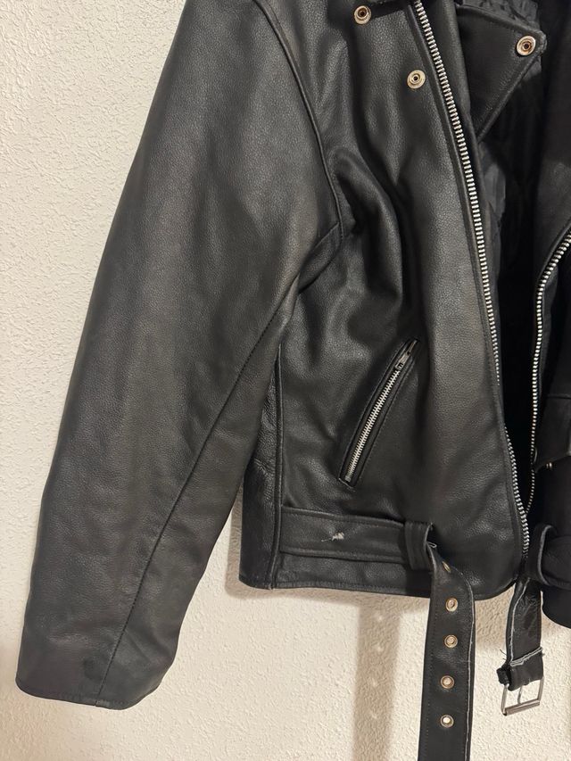 Chaqueta Biker Cuero Vintage Negra Talla L