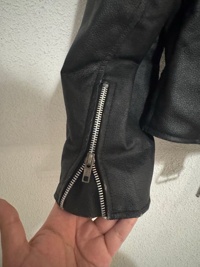 Chaqueta Biker Cuero Vintage Negra Talla L