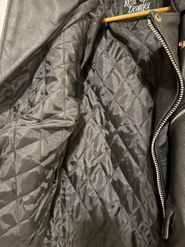 Chaqueta Biker Cuero Vintage Negra Talla L