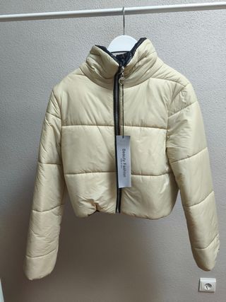 Abrigo plumífero beige mujer