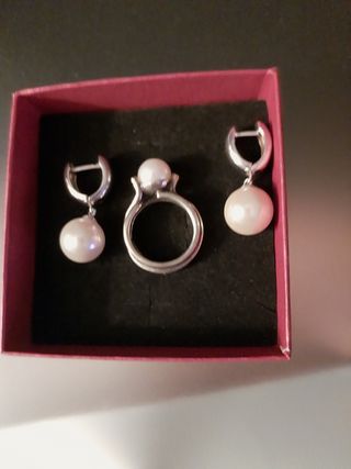 Conjunto Anillo y Pendientes Perlas Plata