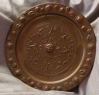 Plato Cobre Piedra del Sol Azteca