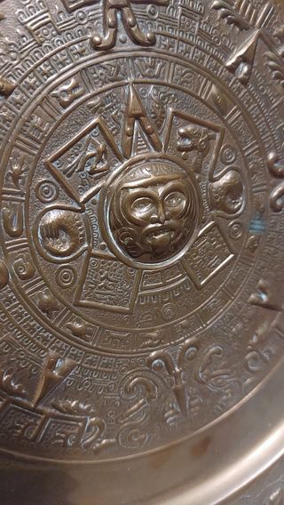 Plato Cobre Piedra del Sol Azteca