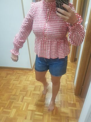 Camisa cuadros roja y blanca talla M