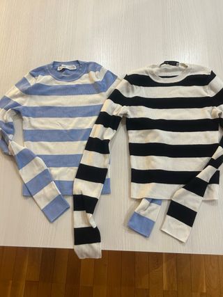 Conjunto 2 Jerséis Rayas Beige/Negro y Beige/Azul