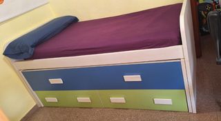 Cama juvenil compacta + cama extraíble + 2 cajones