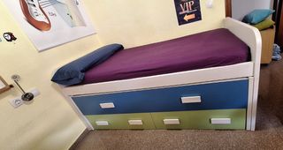 Cama juvenil compacta + cama extraíble + 2 cajones