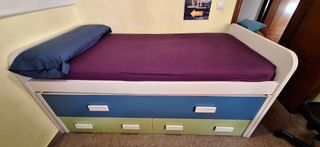 Cama juvenil compacta + cama extraíble + 2 cajones